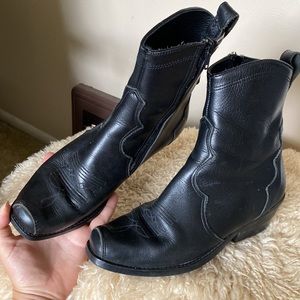 Western style black cowboy ankle boot zip closure